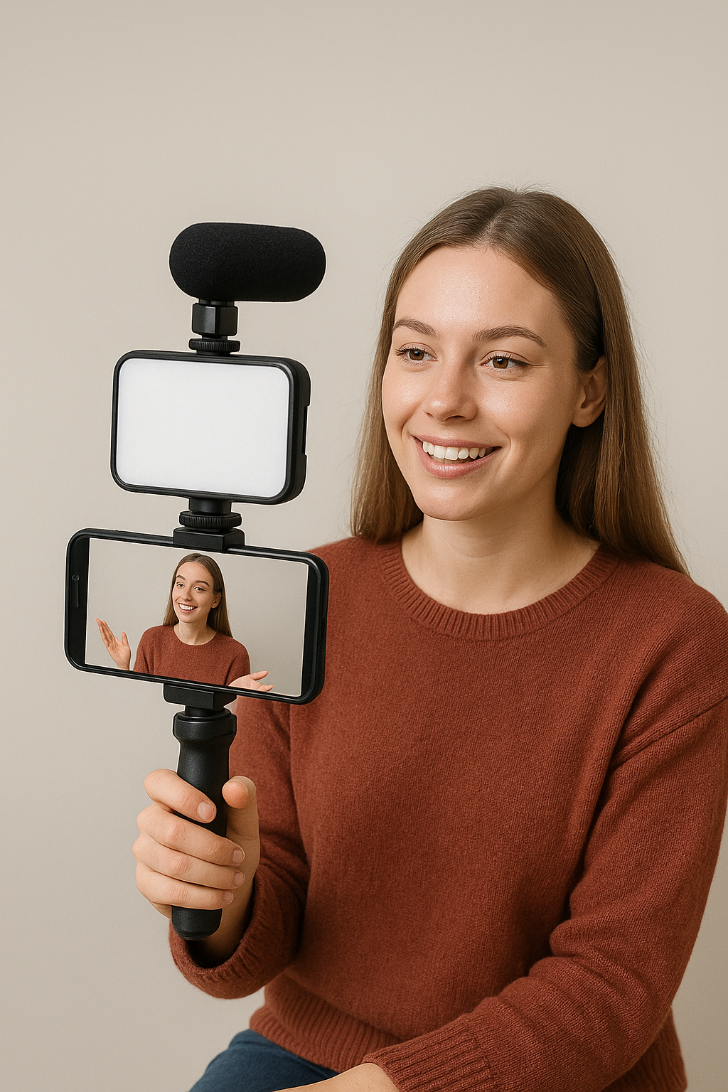 Kit complet de création vidéo avec lumière LED, microphone et support smartphone – AY-49