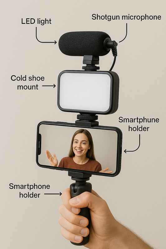 Kit complet de création vidéo avec lumière LED, microphone et support smartphone – AY-49